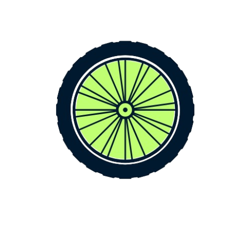 Electric bike journey logo featuring a green bicycle wheel icon